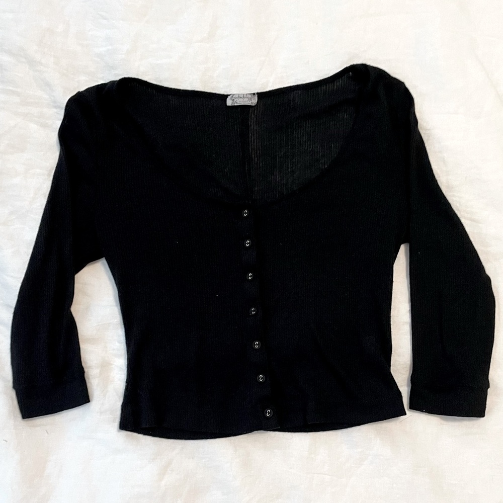 Free People cropped Henley with scoop neck.